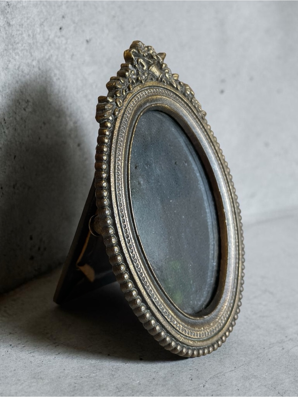 Miniature vintage oval picture frame, bronze, highly detailed